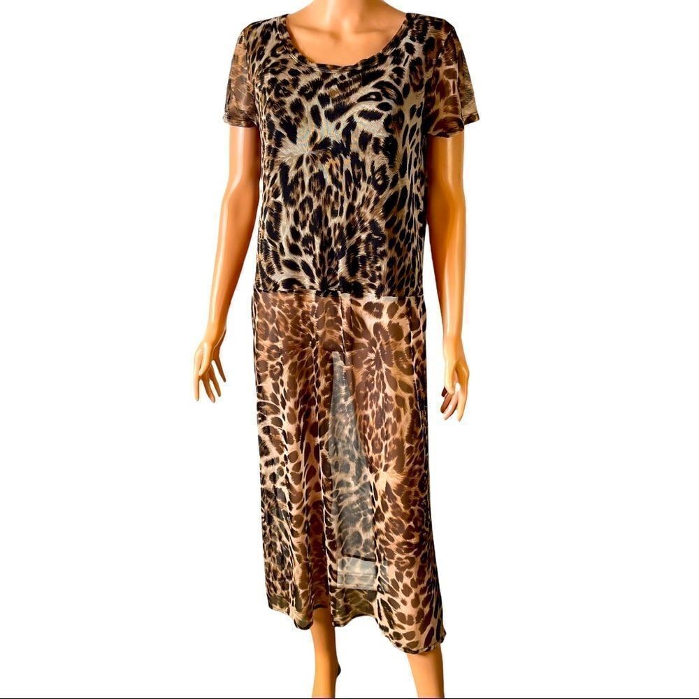 Cha Cha Vente Animal Print Sheer Maxi Tunic Top Sz Medium